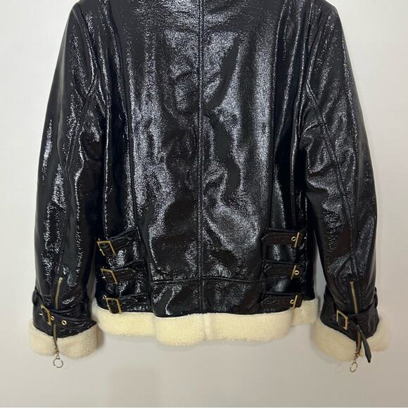 Jonathan Simkhai Vegan Leather Sherpa Aviator Bomber Jacket Women’s XS Black - Picture 8 of 16